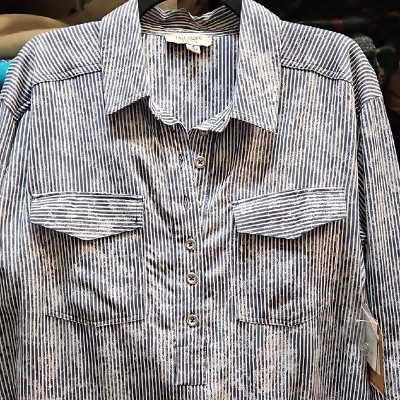 Tru Luxe Jeans Tops - Tru Luxe Jeans Blue Striped Blouse